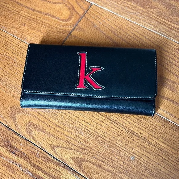 Black Leather Red Leather “K” Long Wallet / Check Book Holder - Picture 1 of 13